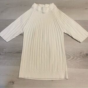 ModCloth Cream Ribbed Short-Sleeve Crewneck Sweater